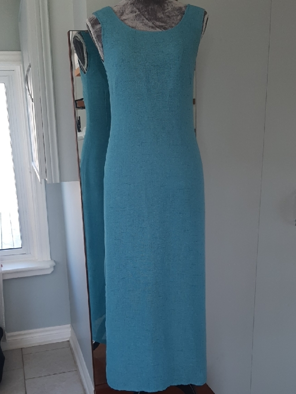 2 PC 80's DONNAπRICCO Teal Fitted Maxi DRESS with Pleated Back Jacket SET Sz 8 - Picture 5 of 14